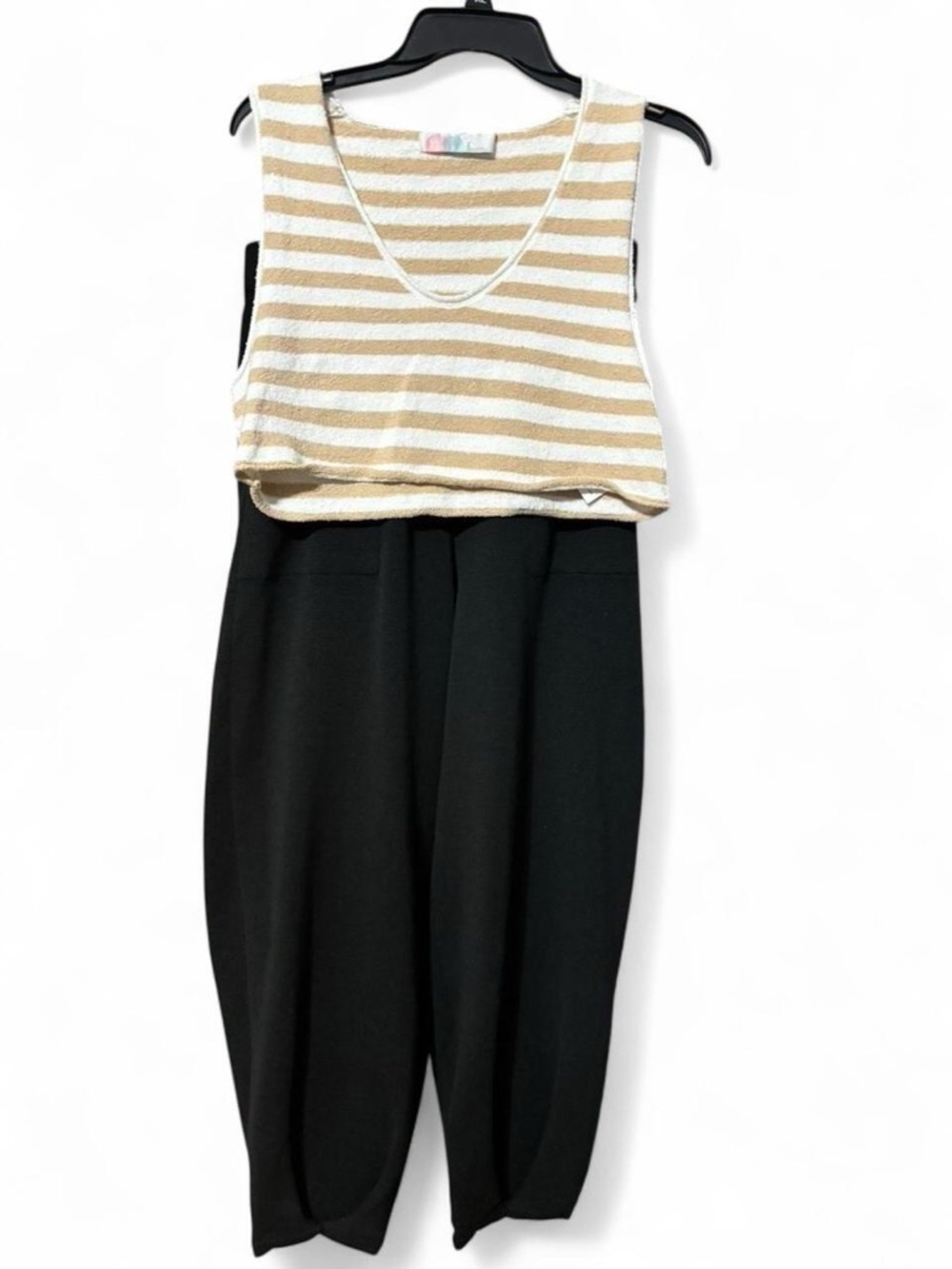 Free People BeachStriped Tank & Black  Two-Piece - Beige/White Stripes and Black